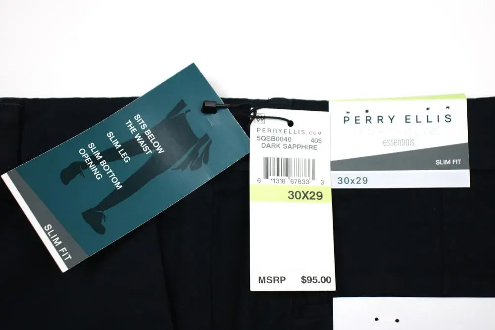 Perry Ellis Portfolio Pants Mens 30x29 Dark Sapphire Slim Fit Stretch Chino